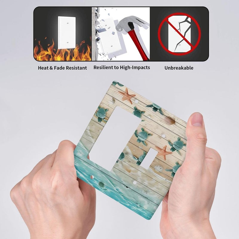 ranedula 2-Gang 1-Toggle 1-Rocker/GFCI Device Combination Wallplate Art Blue Green Sea Ocean Beach Turtle Theme Combo Decorator/Toggle Receptacle Outlet Light Switch Cover Face Plate - Image 5
